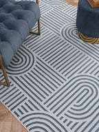 Annabel Modern Geometric Area Rug for Living Room, 4x6 Contemporary Arched and Linear Blue Rug, High-Low Pile Stain Resistant Carpet for Bedroom, Dining Room or Kitchen (4' x 6', Blue)