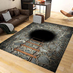 3D Deep Abyss Canyon Indoor Rug, 5x7ft, Stone Built Cave Wooden Ladder Carpet for Entryway, Durable Non-Shedding Pet Friendly Mats, Floor Decor Low Pile Easy Clean Rugs for Family