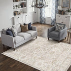 HUGEAR 5x7 Machine Washable Area Rugs Vintage Grey - Neutral Living Room Bedroom Rug Non Slip Stain Resistant Low Pile Aesthetic Throw Carpet Kids & Pet Friendly