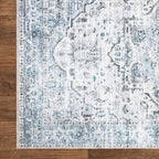 Bloom Rugs Caria Washable Non-Slip 4x6 Rug - Ivory/Blue/Gray Traditional Area Rug for Living Room, Bedroom, Dining Room, and Kitchen - Exact Size: 4' x 6'