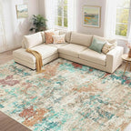 8x10 Christmas Area Rug Living Room Rugs - Washable Neutral Modern Abstract Soft Thin Large Rug Indoor Floor No Slip Rug Carpet for Bedroom Under Dining Table Home Office Decor -Colorful