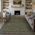 Vintage Area Rug 8x10 Washable Olive Brown Living Room Carpet Large Indoor Non Slip Bedroom Low Pile Kitchen Distressed Retro Accent Throw Rug for Dining Room