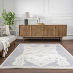 Hauteloom Zane Living Room, Bedroom Area Rug - Farmhouse - Plush Pile - Light Gray, Cream - 6'7" x 9'