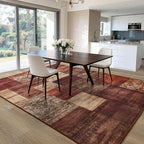 Tepook Modern Area Rug for Living Room, 4x6 Geometric Large Rugs for Bedroom, Washable Patchwork Rug Indoor Non-Slip Throw Carpets for Dining Room Office Farmhouse Home Decor, Red
