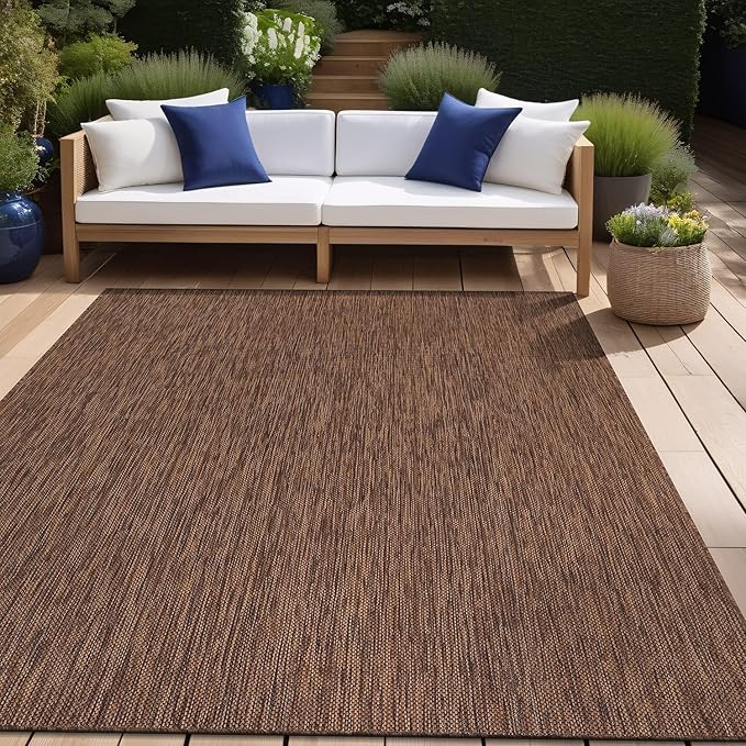 Beverly Rug Indoor Outdoor Rug 9x12, Washable Outside Carpet for Patio, Deck, Porch, Solid Modern Area Rug, Water Resistant, Gold Brown