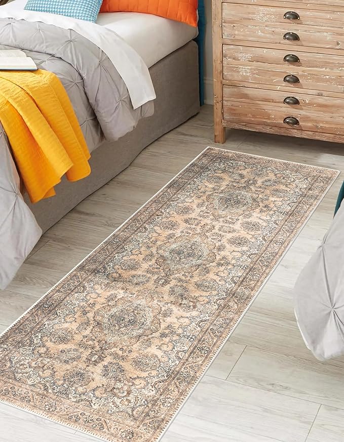 Keen Home Design 2x7 Rug - Machine Washable Runner Rug with Non-Slip Backing, Ideal for Hallway, Entryway, Kitchen, Laundry Room - Vintage, Easy Clean, Durable, Low Pile - (2'6" x 7')