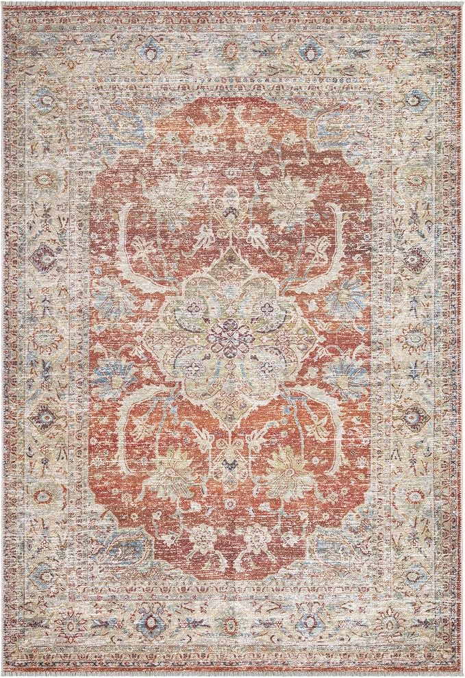 Bloom Rugs Washable Non-Slip 10x14 Rug - Orange/Olive Beige Traditional Oriental Area Rug for Living Room, Bedroom, Dining Room, and Kitchen - Exact Size: 10' x 14'