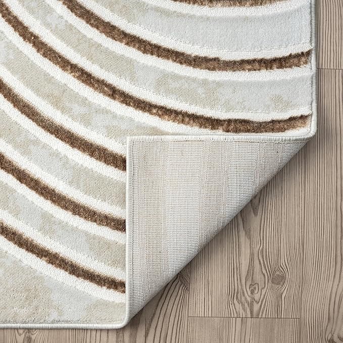 Abani Glam Collection Area Rug - Beige/Cream Modern Abstract Design - 2' x 3' - for Living Room, Bedroom & Office