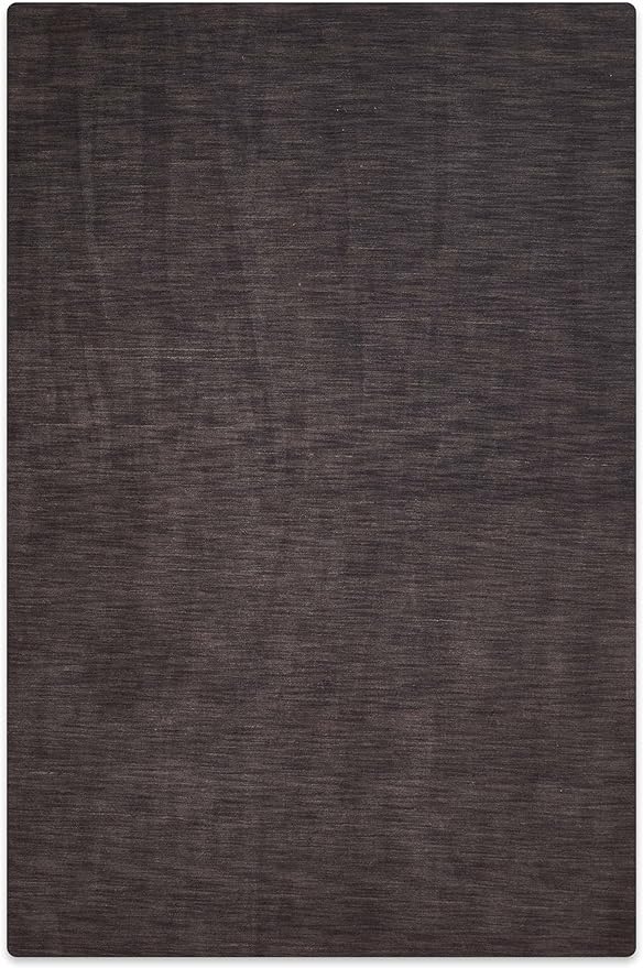 Hand Knotted Loom Wool ECO-Friendly Area Rugs - 6'7''x9'10'', Rectangle Shape, Charcoal Color, Plain Solid Design, High Pile Thick Handmade Anti Skid Area Rugs (L00111)
