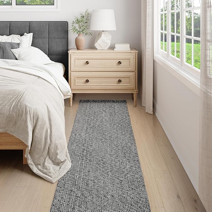 Collive Long Hallway Runner Rug 2.6' x 10', Washable Runners Indoor Entryway Rug, Black/Cream Braided Woven Kitchen Rugs Low-Profile Front Door Floor Carpet for Laundry Room Bedroom Doorway