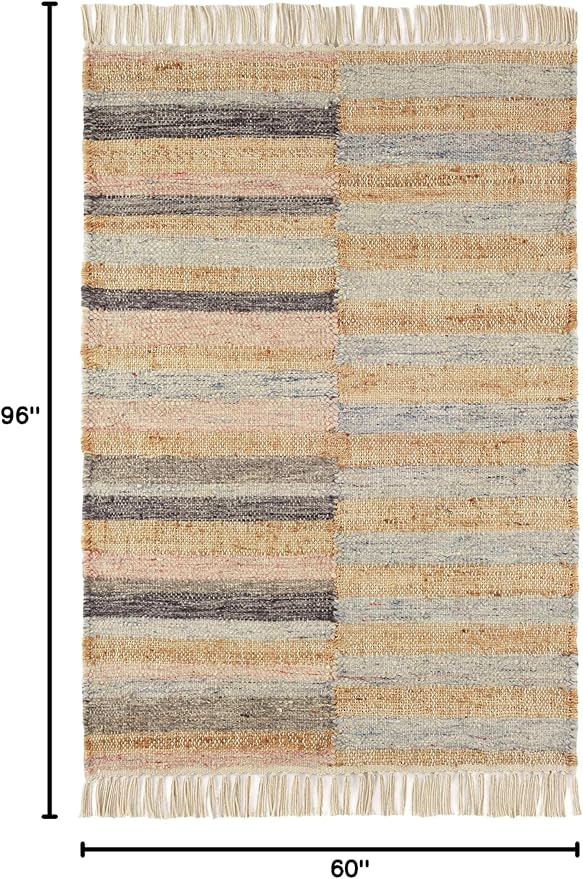Dash and Albert Ravel Wool Area Rug - 5' x 8' Blue Stripe Handwoven Accent Rug - Durable, Eco-Friendly, High Traffic Area Hallway, Living Room, Stairs