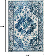 SAFAVIEH Monaco Collection Area Rug - 6'7" x 9'2", Ivory & Blue, Boho Chic Medallion Distressed Design, Non-Shedding & Easy Care, Ideal for High Traffic Areas in Living Room, Bedroom (MNC243A)