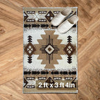 YHSF South West Native American Area Rug C318 - Easy Clean, Thick, Soft, Durable Native Tribal American Indian Inspired Rug for Bedroom/Living Room and More - Ivory, 2 Feet x 3 Feet 4 Inches