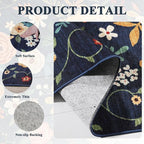 DUKINO Runner Rug, 2x7 Boho Kitchen Rug for Hallways with Low Pile Design, Washable Non Slip Backing Soft Floral Runner for Kitchen, Hallway, Entryway, Bedroom, Laundry, Navy Blue