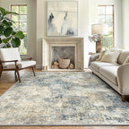 GENIMO Washable Area Rugs for Living Room, 9x12 Modern Non Slip Rugs, Low Pile Lightweight Soft Print Rug for Bedroom, Dining Room, Home Office, Blue Grey Beige