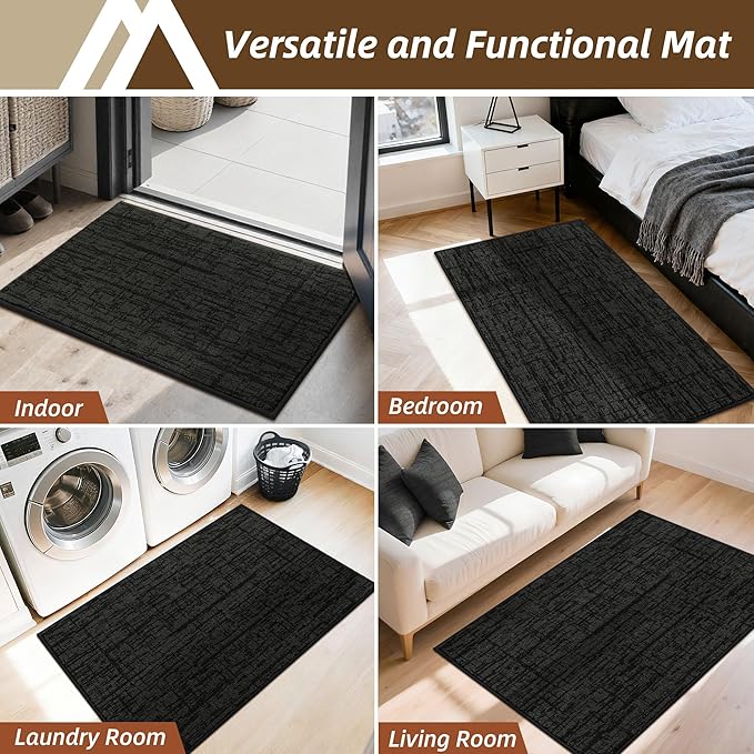 COSY HOMEER Door Mat,Dirt Trapper Entryway Rugs 20"x32",Non Slip Washable Entrance Mats,Absorbent Welcome Mat,Low Profile Dog Door Mats for Front Back Doomats and Wet Shoes,Black