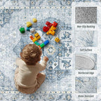 5x7 Area Rugs Washable Rugs for Living Room, Vintage Boho Rug Non-Slip Soft Floral Distressed Rug Low Pile Stain Resistant Carpet for Bedroom Nursery Office Dining Room Farmhouse Dorm(Blue, 5'x7')