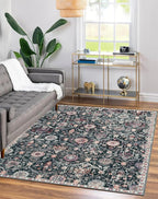 Lahome Moroccan Trellis Washable Small Area Rug, 3x5 Black Rug for Bedroom Living Room, Non-Slip Oriental Accent Throw Carpet for Kitchen Office Entryway Bathroom Office, Black/Multi