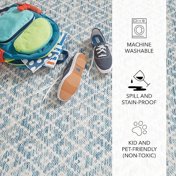 Dash and Albert Melange Diamond Machine Washable Area Rug - 6' x 9' Blue - Diamond Accent Rug - Anti-Slip Backing, Lightweight, Machine Washable, High Traffic Areas Kitchen, Mudroom, Laundry Room