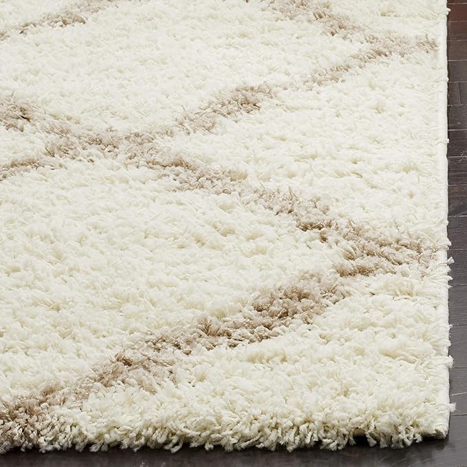 SAFAVIEH Dallas Shag Collection Area Rug - 4' Square, Ivory & Beige, Trellis Design, Non-Shedding & Easy Care, 1.5-inch Thick Ideal for High Traffic Areas in Living Room, Bedroom (SGD257B)