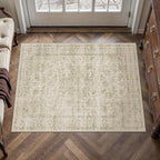HUGEAR 2x3 Entryway Area Rug Retro Beige Small Rug Machine Washable Door Mat Vintage Floral Low Pile Carpet Distressed Throw Rug Entrance Kitchen Bathroom Bedroom Office Non Slip Soft Lightweight
