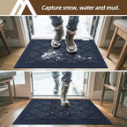 COSY HOMEER Non-Slip Door Mat 20"x32", Entryway Rugs Low Profile Absorbent Dirt Trapper Doormat for Front Entrance, Washable Polypropylene Entry Mat (Blue)