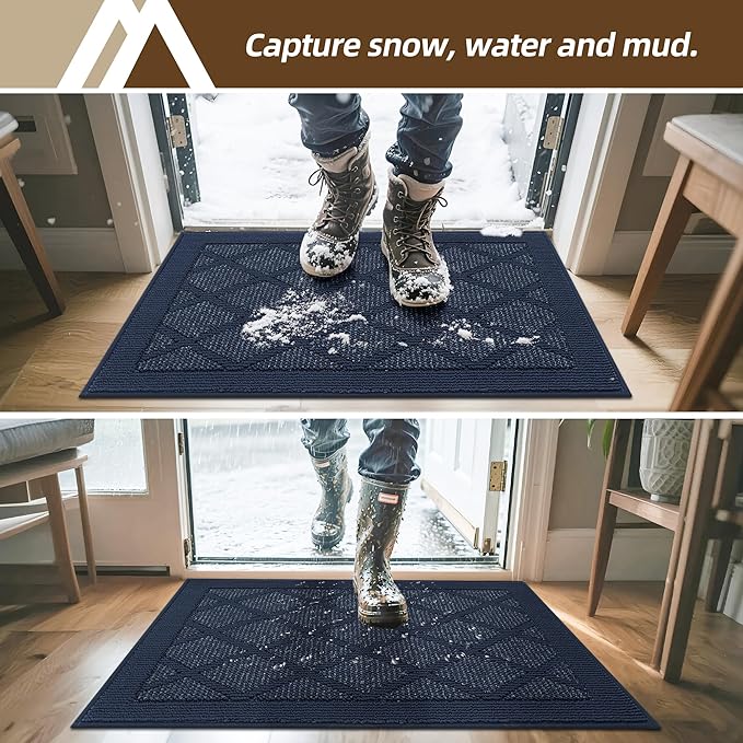 COSY HOMEER Non-Slip Door Mat 20"x32", Entryway Rugs Low Profile Absorbent Dirt Trapper Doormat for Front Entrance, Washable Polypropylene Entry Mat (Blue)
