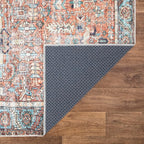 Bloom Rugs Washable Non-Slip 2' x 3' Rug - Orange/Blue Traditional Oriental Area Rug for Living Room, Bedroom, Dining Room, and Kitchen - Exact Size: 2' x 3'