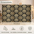 Black Damask Flower Golden Carpet for Living Room, 5x7 Non-Slip Washable Low Pile Abstract Design Rug, Space Saving Area Rug for Bedroom, Dining Room