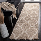 SAFAVIEH Dallas Shag Collection Runner Rug - 2'3" x 8', Beige & Ivory, Trellis Design, Non-Shedding & Easy Care, 1.5-inch Thick Ideal for High Traffic Areas in Living Room, Bedroom (SGD257D)