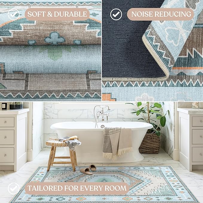 Fame Living Washable Area Rug. Modern Farmhouse. Vintage. Turkish. Bohemian. Distressed. Oriental. Traditional. Rugs for Living Room. Dining. Bedroom. Office. Entryway. Foyer. (856GG, 2' x 3')