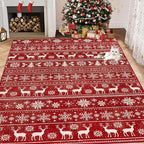 Christmas Rug 4x6 Washable Rugs, Boho Christmas Tree Snowflake Rug Non-Slip Soft Low Pile Non Shedding Indoor Holiday Decor Carpet for Living Room Bedroom Dining Room Home Office (Xmas Red, 4'x6')