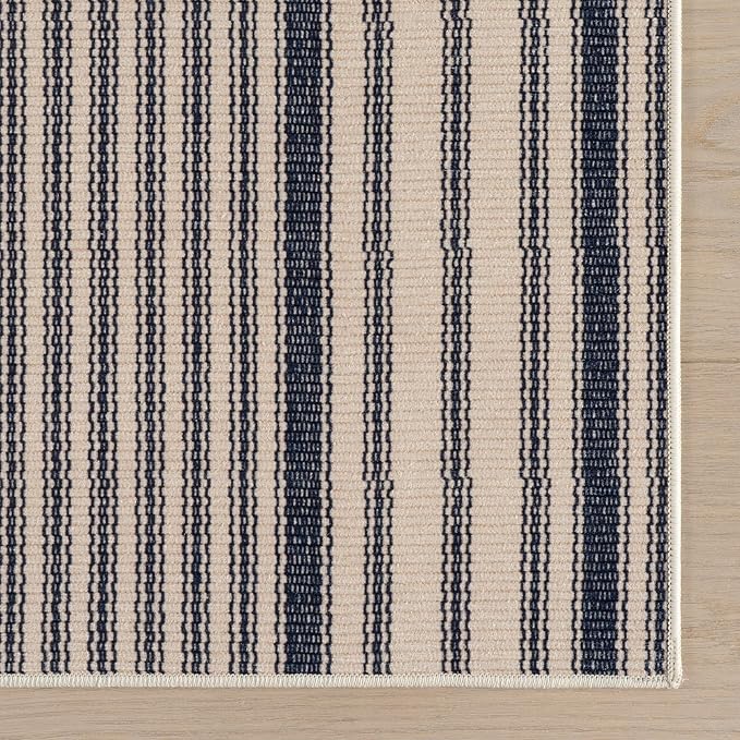 Dash & Albert Axiom Navy Machine Washable Rug, 8.5 X 11.5 Feet, Blue/Ivory Stripe Pattern
