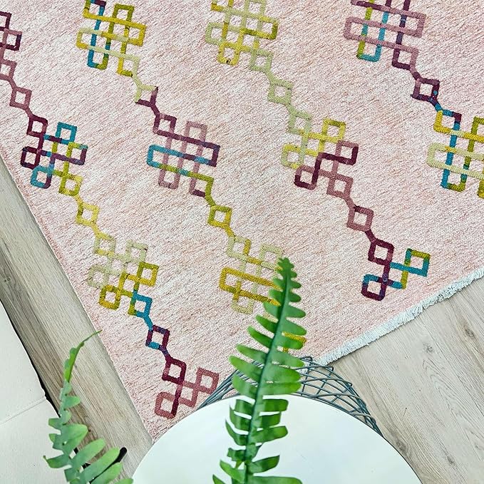 Alfa Rich 4x6 Light Pink Washable Area Rugs for Living Room Bedroom Kitchen Girls Decor Cotton Rug