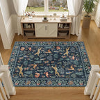 DUKINO 3x5 Rug, Washable Animal Area Rug with Non Slip Vintage Design, Indoor Soft Low Pile Carpet for Bedroom, Nursery, Dining Room, Farmhouse, Playroom, Navy Blue