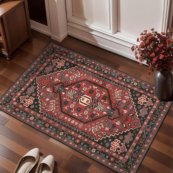 Ciicool Small Area Rug, 2x3ft Boho Rug, Ultra Soft Entry Rugs for Entryway, Non-Slip Washable Oriental Low-Pile Indoor Mat Floor Carpet for Entrance Bedroom Kitchen Bathroom Foyer Decor