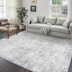 5x7 Area Rug Washable Vintage Living Room Carpet Large Indoor Non Slip Grey Bedroom Distressed Low Pile Retro Accent Throw Rug for Dining Room