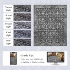 Washable Area Rug 8x10 Black Rugs for Living Room, Vintage Boho Large Rug for Bedroom Dining Room Office, Distressed Floral Print Carpet for Under Table, Soft Non Slip Low Pile Throw Carpet Indoor Mat