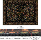 8x10 Area Rugs for Living Room, Machine Washable Non-Slip Carpet, Boho Floral Low Pile Throw Rugs for Bedroom, Dining Room, Office, Nursery, Vintage Home Decor（Black）