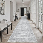 Runner Rug 2'6" x 14' Washable Non-Slip Runner Rugs for Kitchen Bathroom Laundry Room Vintage Ultra Thin Runners for Hallway Entryway Grey
