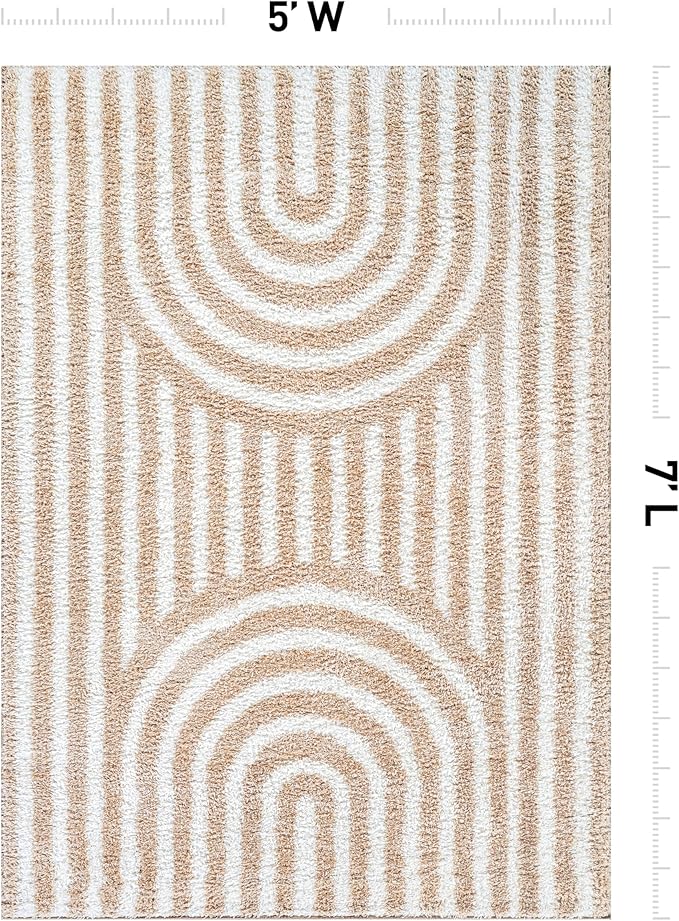 Rugshop Abstract Arch Shag Area Rug Beige 5' x 7' Great for Bedrooms, Living Rooms, or Under Coffee Tables