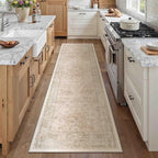 Hallway Runner Rug 2x8 Washable Beige Vintage Distressed Long Runner Oriental Soft Thin Indoor Carpet Non Slip Low Pile Throw Rug for Kitchen Bedroom Laundry Bedside Entryway