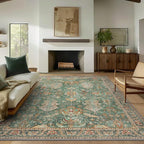 Bavni 10x14 Area Rugs for Living Room, Machine Washable Rug Lightweight Low Pile, Chenille Non Slip Rug Boho Print Decorative Carpet for Bedroom Dinning Room, Sage/Gold