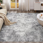 Square Area Rugs : Washable 8x8 Neutral Modern Abstract Carpet for Living Room Bedroom - Soft Floor Mat with Non Slip Backing for Kitchen Nursery Dorms Farmhouse Home Decor - Grey