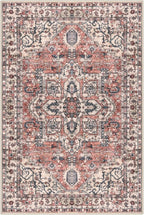 KOZYFLY Small Area Rug 2x3 Ft Rugs for Entryway Washable Boho Entry Rug Non Slip Door Mat Indoor Entrance Faux Wool Vintage Printed Kitchen Rug Throw Rugs for Entrance Kitchen, Terracotta/Beige