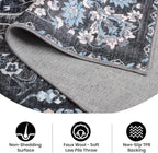 8x10 Area Rugs for Living Room, Machine Washable Non-Slip Low Pile Faux Wool Boho Vintage Carpet, Non-Shedding Large Rug for Bedroom Dining Room Office, Black