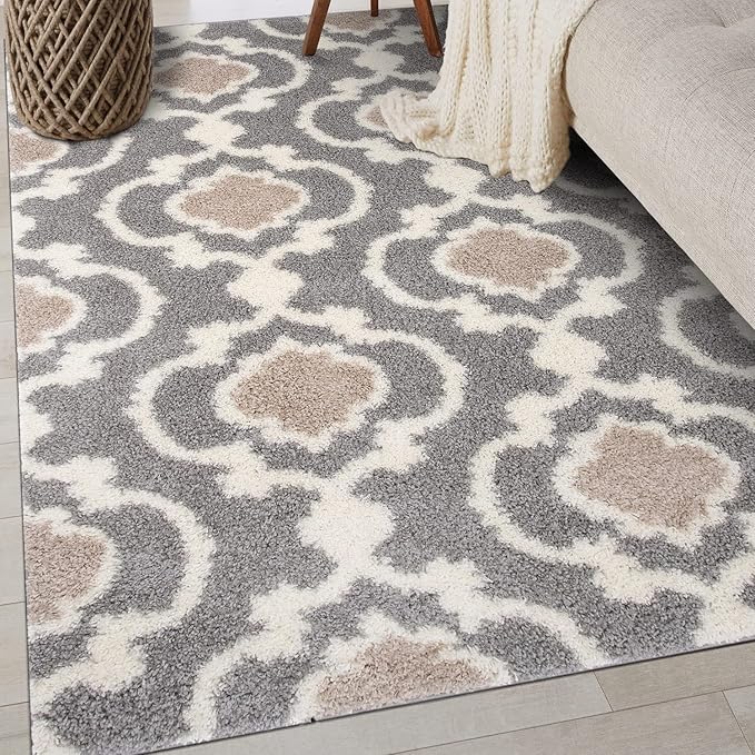 Rugshop Cozy Moroccan Trellis Gray/Cream 3'3" X 5' Indoor Shag Area Rug