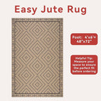 Tangsoo Modern Easy Jute 4x6 Outdoor Rug for Living Room,Ultra Thin Washable Area Rug,Geometric Indoor Carpet Farmhouse Non-Slip Throw Mat for Bedroom Dining Room Patio Front Porch