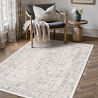 Gray Area Rug 3x4 Office Entryway Rug Machine Washable Kitchen Vintage Distressed Non Slip Carpet Indoor Grey Retro Floral Accent Throw Door Mat for Bathroom Bedroom Dining Living Room