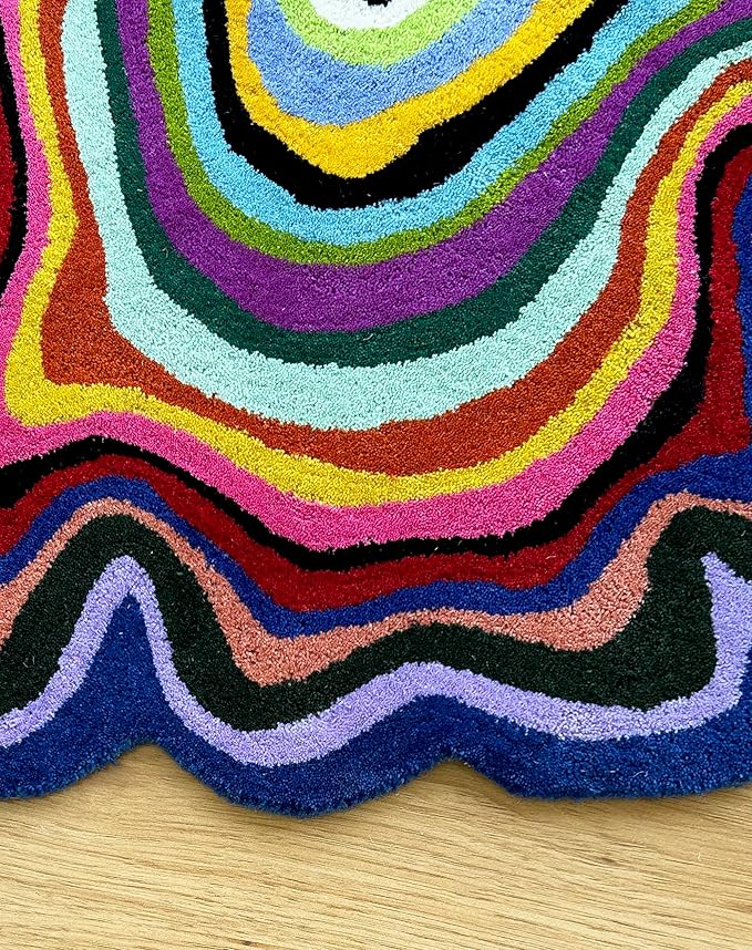 Irregular Shaped Handmade Wool Rug | Modern Colourful Stripe Premium Area Rug Perfect for Home Decor (Multi B, 9x9 ft)
